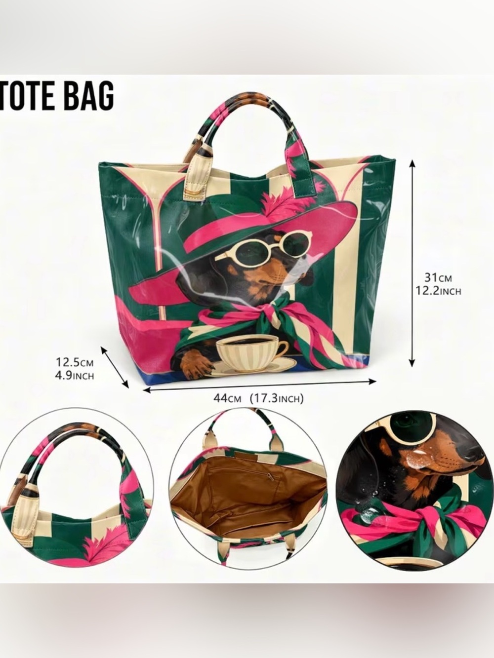 🌭🌭🌭BOGOHO🌭🌭🌭Stylish Dachshund Print Tote Bag -2 Designs Available - Picture 3 of 6